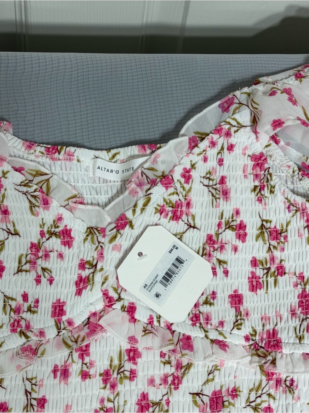 Altar'd State White and Pink Floral Maxi Dress with Ruffle Cap Sleeves - Picture 5 of 5